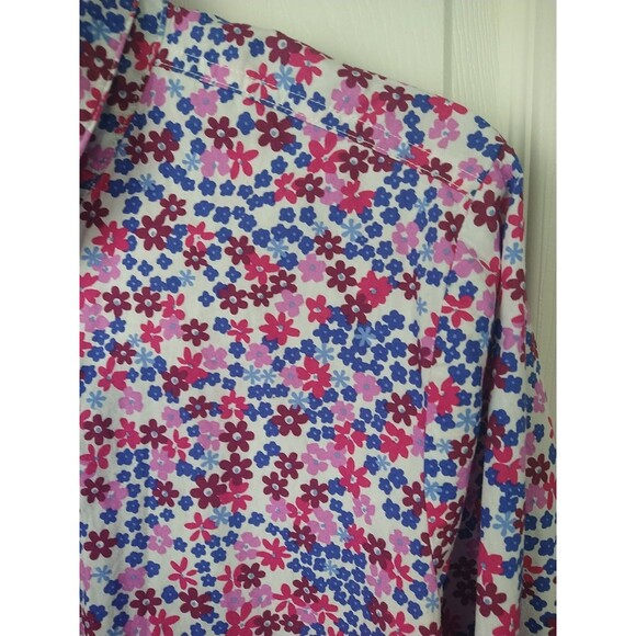 Woman Within 26/28 Shirt Collared Button Pink Blue Floral Cottage LS - Picture 2 of 9